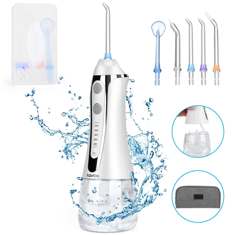 H2oflossウォーターフロッサープロフェッショナルコードレス歯科口腔洗浄器-歯のクリーニング、300 ml貯水池ホームアンドトラベル（HF-2）のためのポータブルおよび充電式IPX7防水フロス